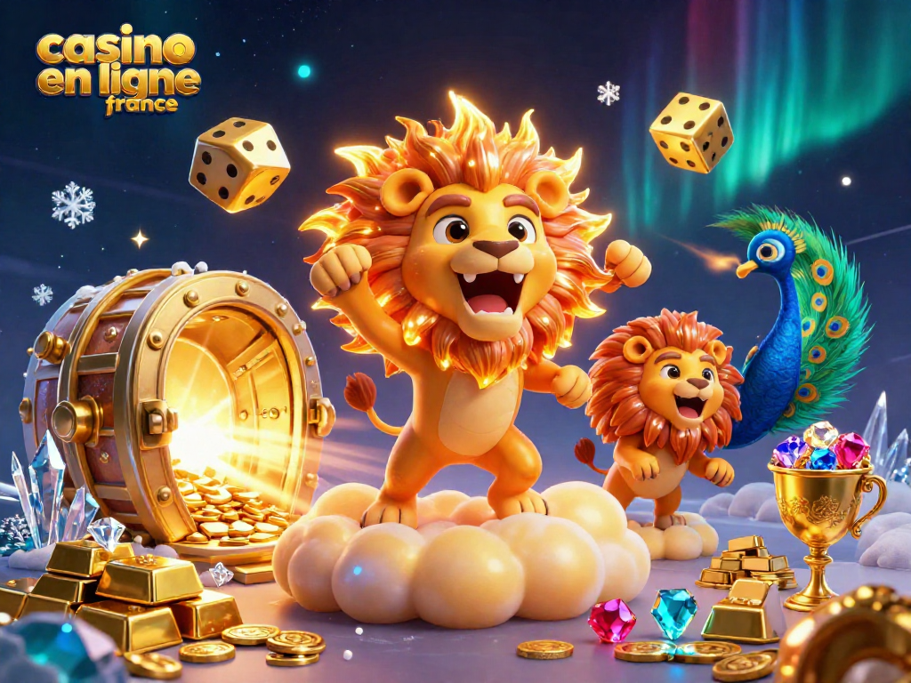 Faites l'expérience des jeux du casino en ligne France avec un lion flamboyant et des éléments de casino éblouissants.