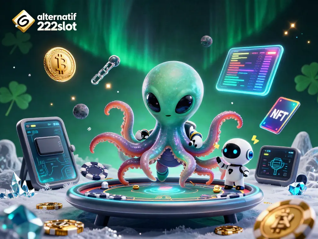 Bermain poker dengan alien dan robot di link alternatif 222slot yang berkilau, menampilkan koin kripto.