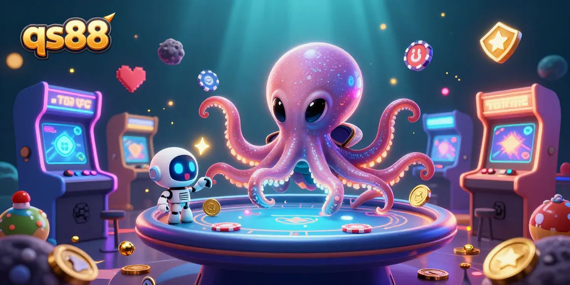 Join the engaging world of qs88 with a vibrant scene featuring an alien octopus and poker elements.