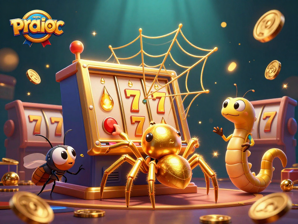 Spin the reels of caytailoc's slot machine as a golden spider weaves a winning web in an enchanting casino.