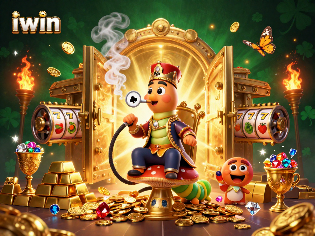 Experience the excitement of iwin with a vibrant, captivating 3D casino scene featuring iconic gambling symbols.