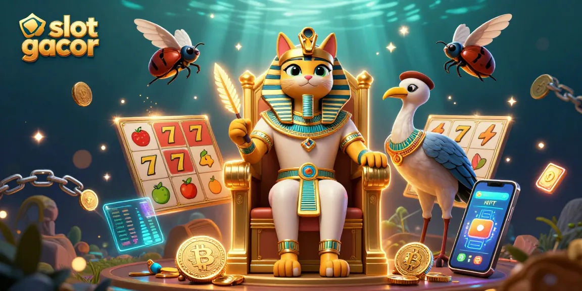 Experience thrilling wins with slot gacor featuring Egyptian pharaoh cat and digital elements.