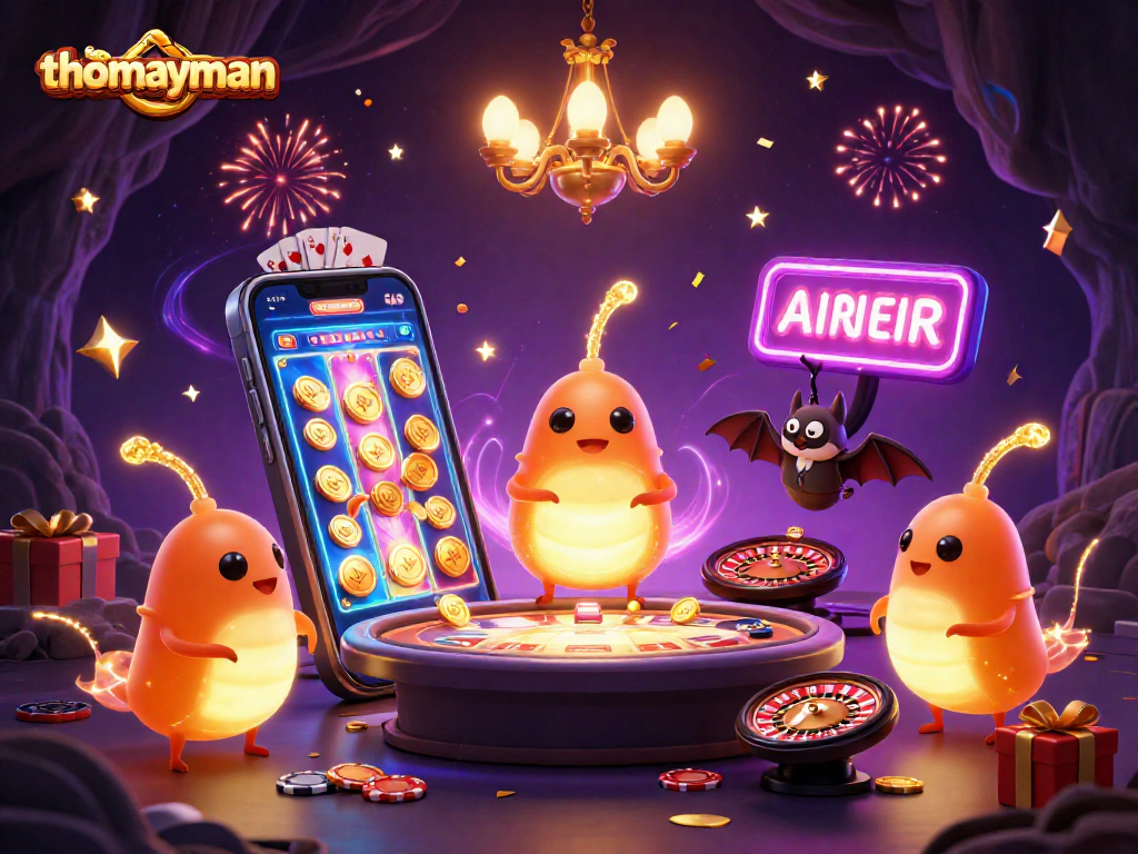 Experience thomayman with glowworms lighting a casino scene full of exciting gaming elements.