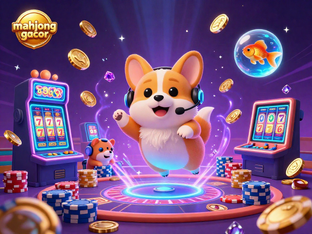 Experience mahjong gacor through a vibrant 3D casino, showcasing exciting slot machines and playful characters.