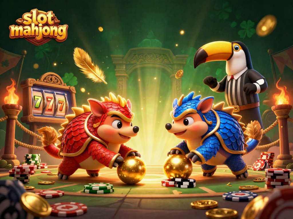 Engage with slot mahjong as rival pangolins compete in a vibrant casino scene!
