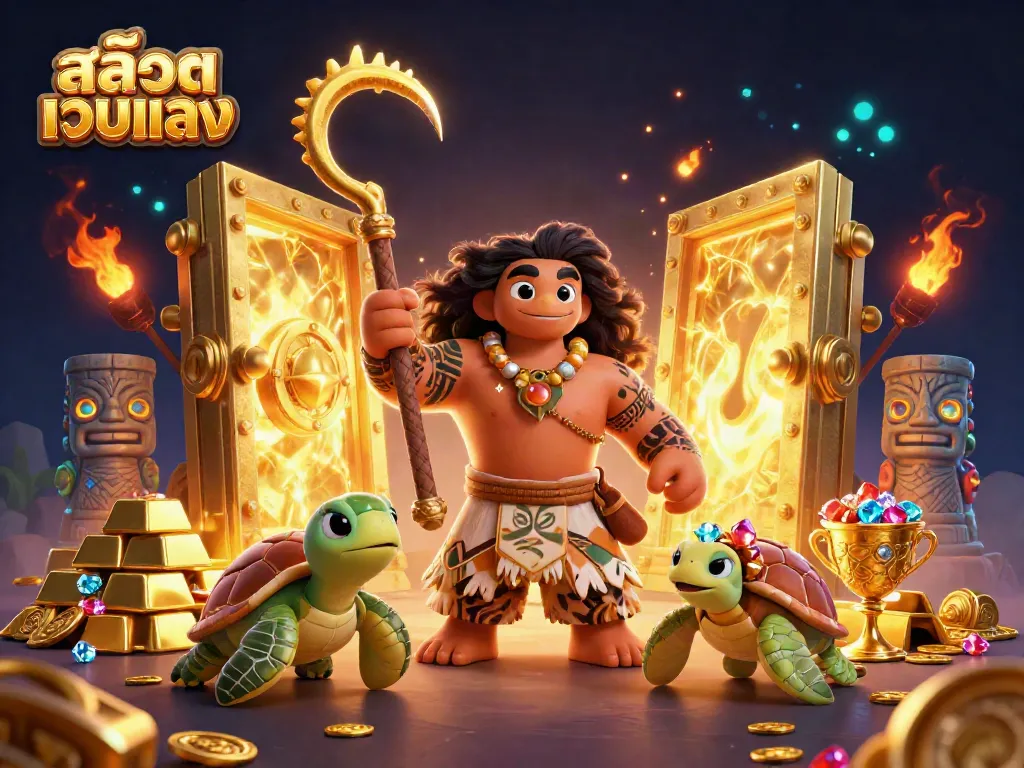 Engage with สล็อตเว็บตรง as you explore vibrant symbols and treasures in this casino scene.