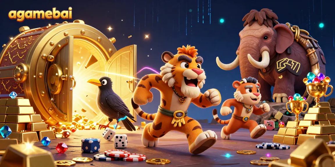 Experience thrilling gameplay in agamebai's vibrant prehistoric casino, featuring animated characters and dynamic casino elements.