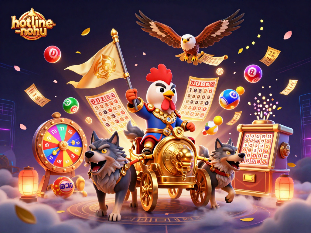 Engage with the thrilling hotline-nohu gameplay featuring colorful lottery elements and a dynamic chariot scene.