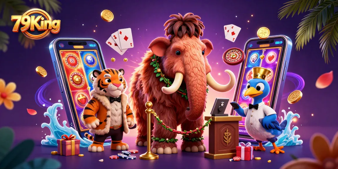 Experience the thrill at 79King with the lively casino scene featuring vibrant characters and dynamic gaming elements.