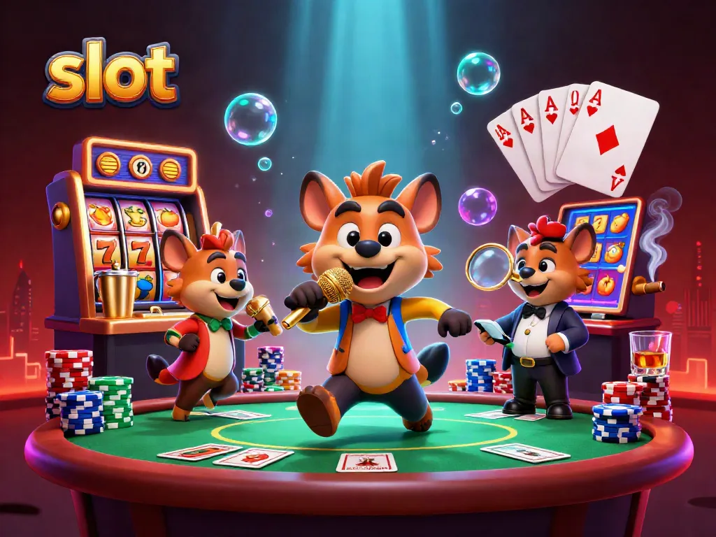 Slot yang menyenangkan dengan hyena beraksi di klub kasino, menghibur dan melayani