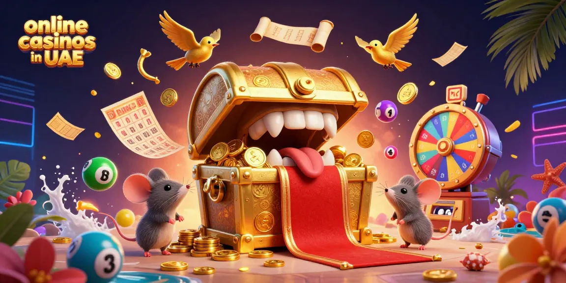Experience vibrant action with online casinos in UAE as adventurer mice seek treasure amidst colorful elements.