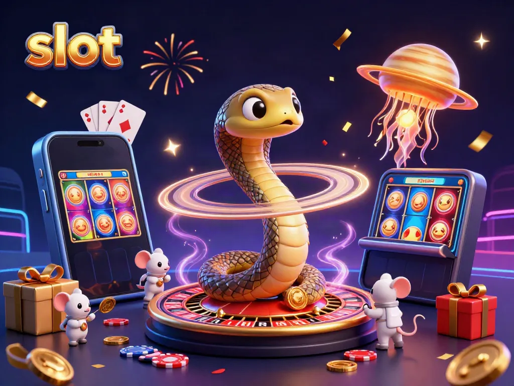 Mencoba slot dengan gambar slot warna-warni dan koin emas di sekitar makhluk luar angkasa yang bersenang-senang.