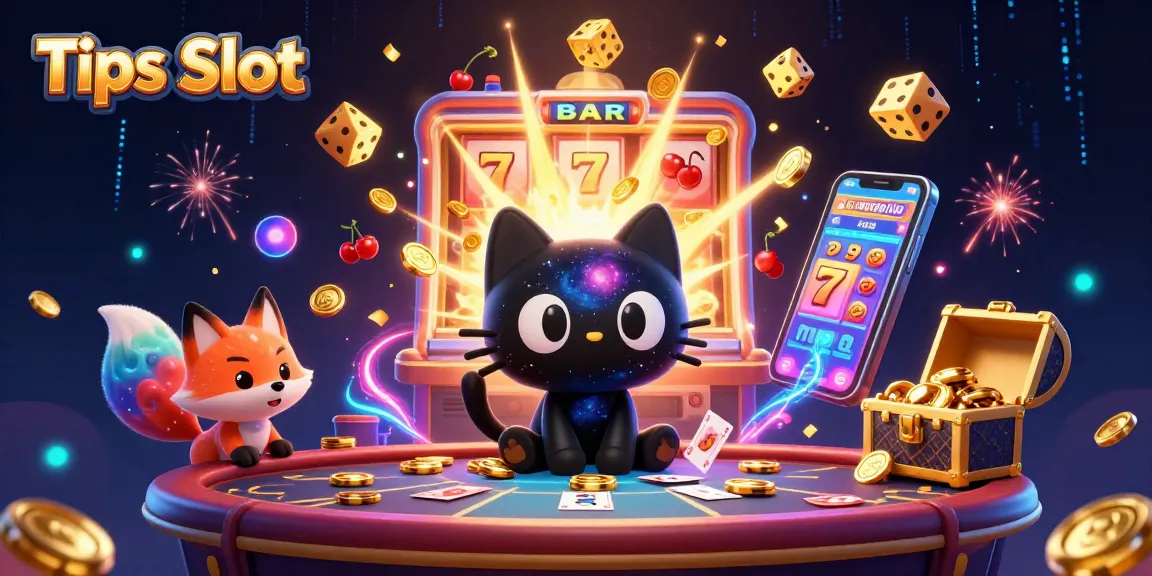 Spin to win with Tips Slot: dynamic 3D casino scene featuring a cosmic cat and nebula fox.