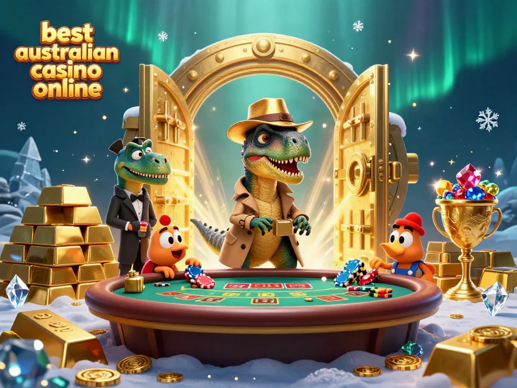 Engage with the best australian casino online as a velociraptor counts cards amidst treasure chest riches.