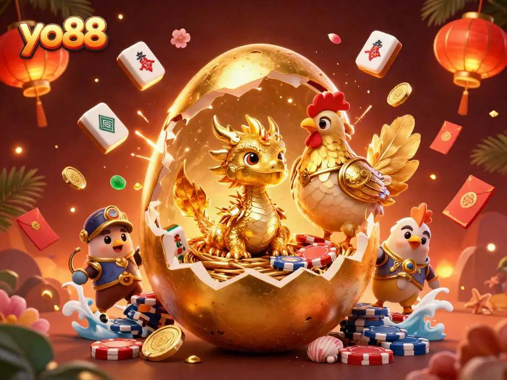 Experience thrilling jackpots at yo88 with a golden dragon and festive gambling elements.