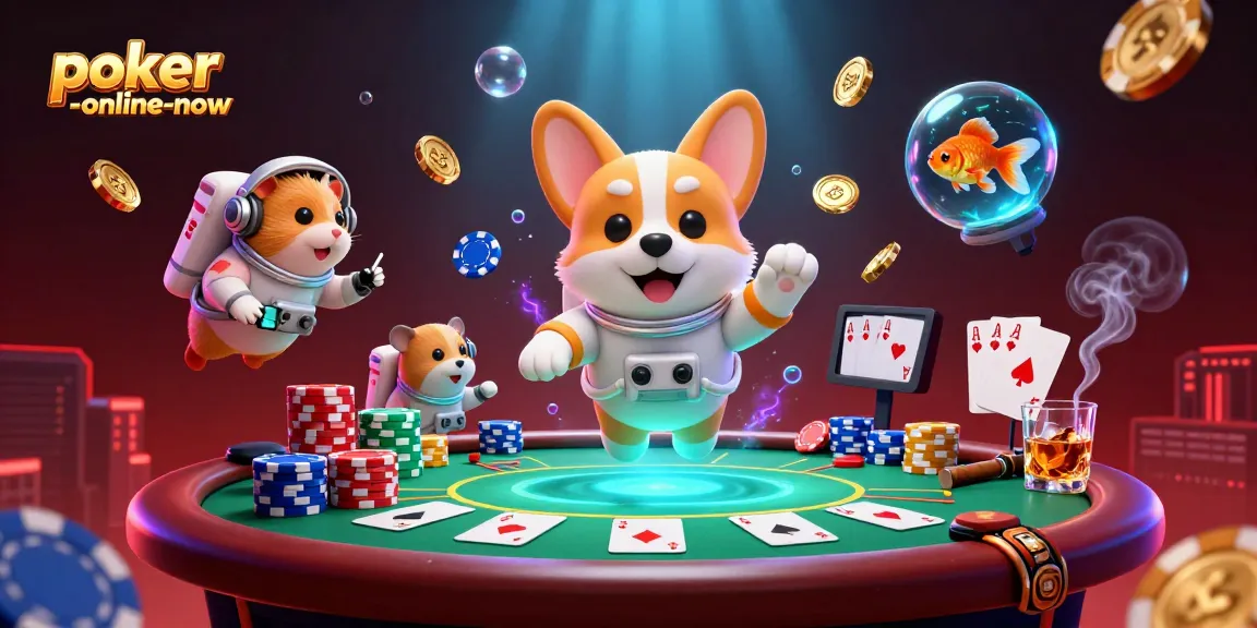 Engage with exciting gameplay at poker-online-now as the astronaut corgi plays poker in space.