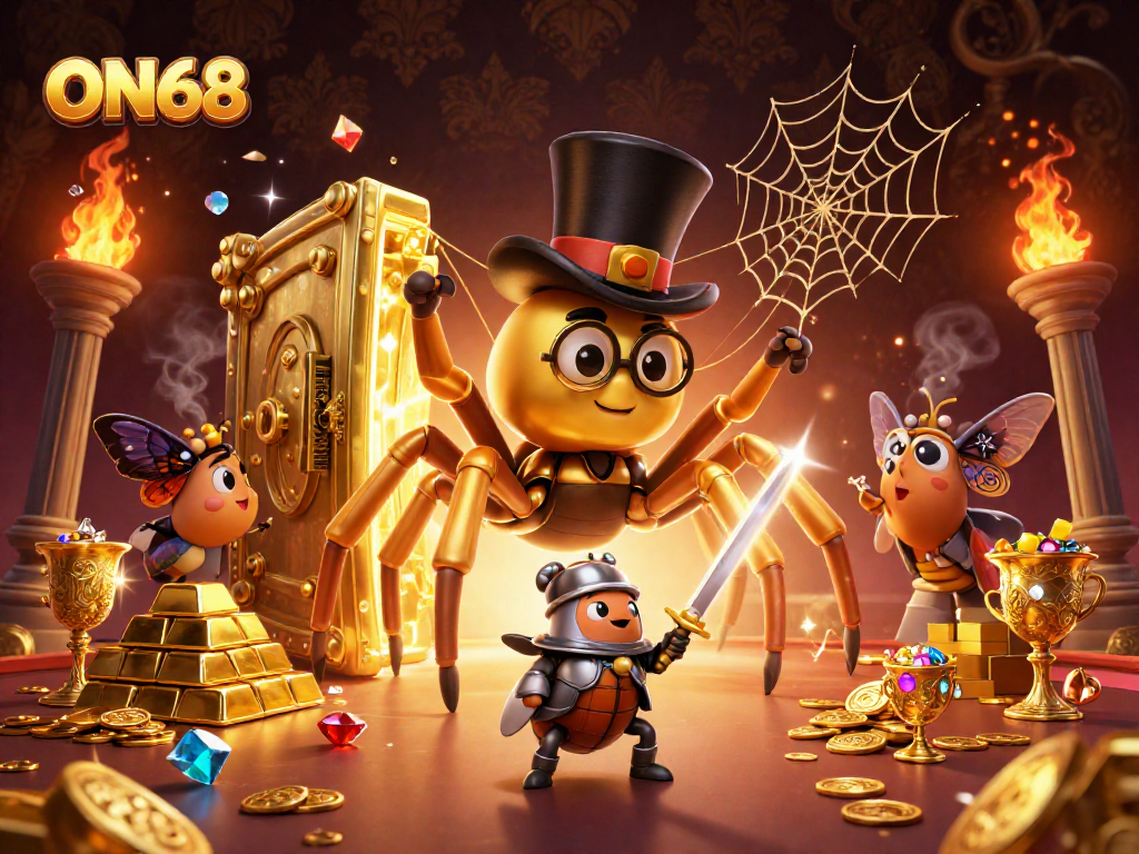 Experience the thrilling world of ON68 with captivating characters and sparkles in a vibrant casino setting.